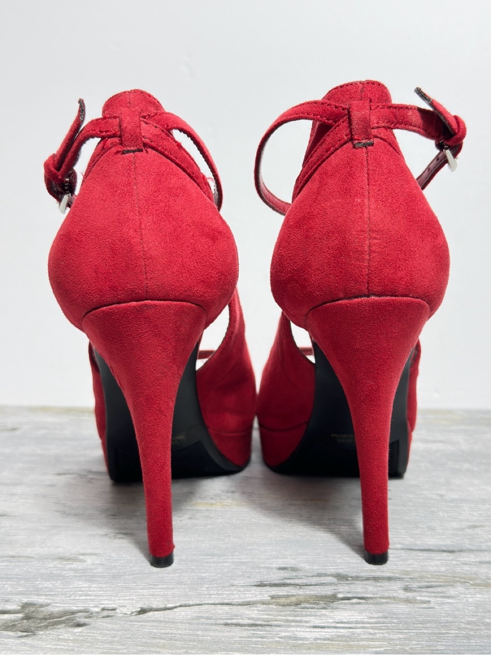 Marc Fisher Red Sexy Suede Peep-Toe Ankle-Strap Heels Women's size 8M Stilettos - Picture 6 of 11